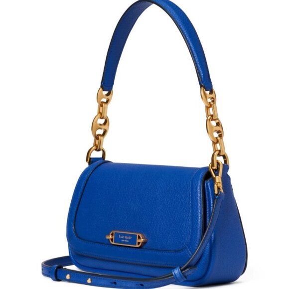 Kate Spade Gramercy Small Flap Shoulder Bag Blueberry Leather Crossbody Chain - Picture 2 of 16